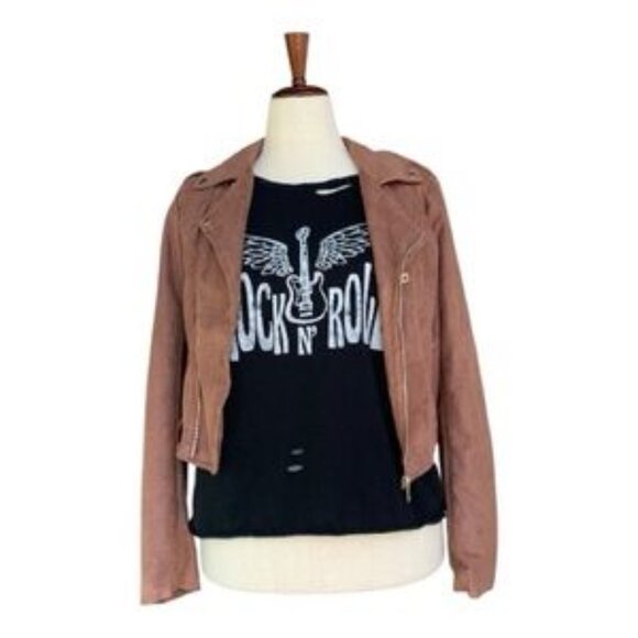 Lulu's "Ride With Me" Tan Faux Suede Motorcycle Zipper Jacket Biker Travel Sz M - Picture 2 of 12